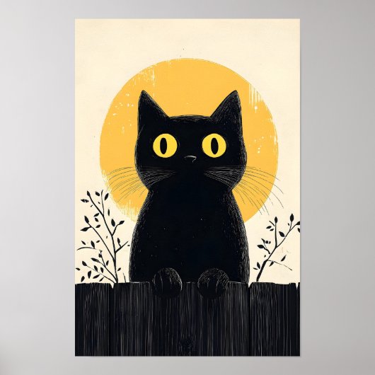 Lustige schwarze Katze mit Vollmond Poster (Vorne)