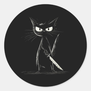 Lustige schwarze Katze mörderische Katze mit Messe Runder Aufkleber