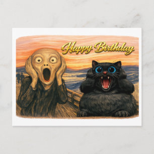 Lustige schwarze Katze Munch Parodie Szene Alles G Postkarte