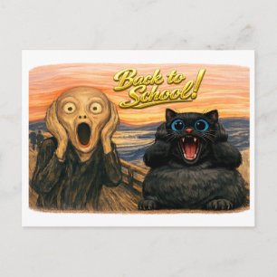 Lustige schwarze Katze Munch Parodie Szene Zurück Postkarte