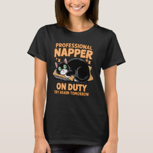 Lustige schwarze Katze Nickerchen Humor Faul Schla T-Shirt
