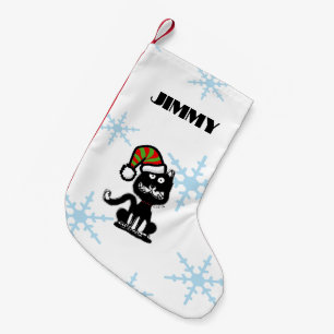 Lustige schwarze Katze personalisierter Urlaub Kleiner Weihnachtsstrumpf