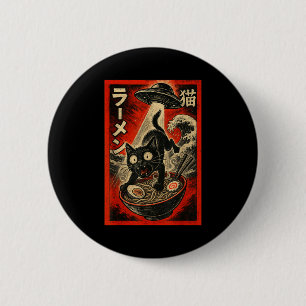Lustige schwarze Katze Ramen Alien Ufo Entführung Button