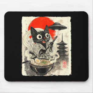 Lustige schwarze Katze Ramen Alien Ufo Entführung Mousepad