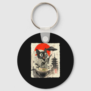 Lustige schwarze Katze Ramen Alien Ufo Entführung Schlüsselanhänger