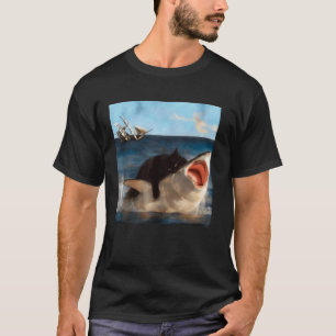 Lustige schwarze Katze reitet auf einem Hai in epi T-Shirt