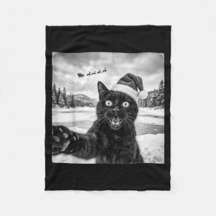 Lustige schwarze Katze Selfie mit Santa Weihnachte Fleecedecke