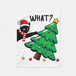 Lustige schwarze Katze stößt Weihnachtsbaum um Kat Fleecedecke