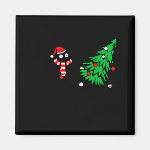 Lustige schwarze Katze stößt Weihnachtsbaum um Kat Magnet