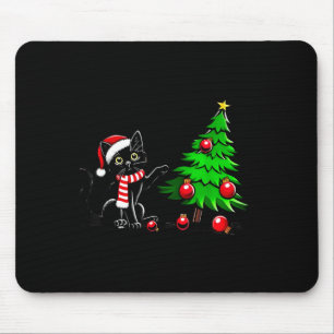 Lustige schwarze Katze stößt Weihnachtsbaum um Kat Mousepad