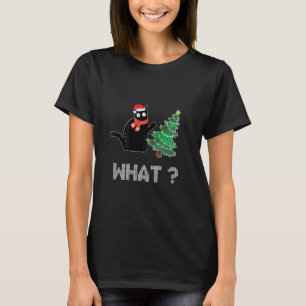 Lustige schwarze Katze stößt Weihnachtsbaum um Kat T-Shirt
