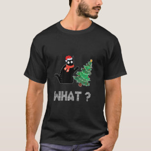 Lustige schwarze Katze stößt Weihnachtsbaum um Kat T-Shirt