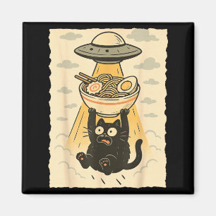 Lustige schwarze Katze Ufo Ramen Alien Entführung Magnet
