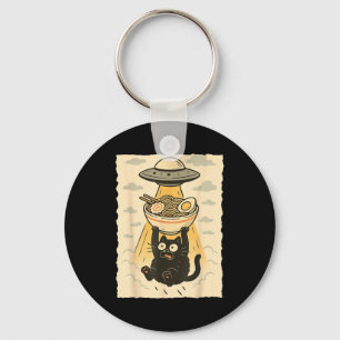Lustige schwarze Katze Ufo Ramen Alien Entführung  Schlüsselanhänger
