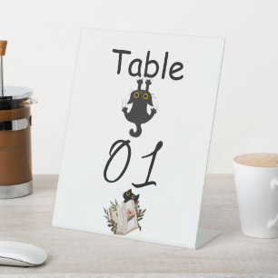 Lustige schwarze Katze und Buch-Baby-Party-Tischnu Sockelschild