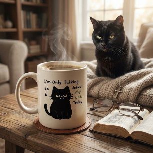 Lustige schwarze Katze und christlicher Glaube Sar Kaffeetasse