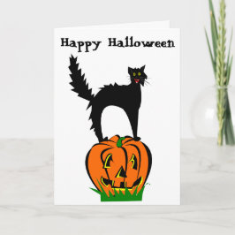 Lustige schwarze Katze und Kürbis Halloweens Karte