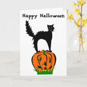 Lustige schwarze Katze und Kürbis Halloweens Karte (Gelbe Blume)