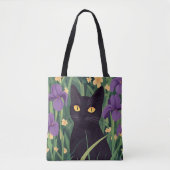 Lustige schwarze Katze und schöne Blume Tasche (Vorderseite)