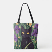 Lustige schwarze Katze und schöne Blume Tasche (Rückseite)