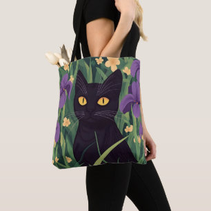Lustige schwarze Katze und schöne Blume Tasche