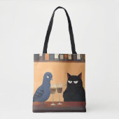 Lustige schwarze Katze und Vogel Tasche (Vorderseite)