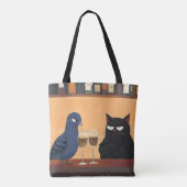 Lustige schwarze Katze und Vogel Tasche (Rückseite)