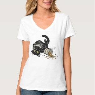 Lustige schwarze Katze verschüttete Ramen-Nudeln T-Shirt