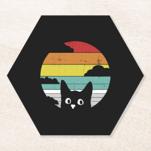 Lustige schwarze Katze Vintage Retro Sonnenunterga Untersetzer