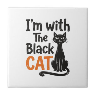 Lustige schwarze Katze Vintage-Stich Halloween-Des Fliese