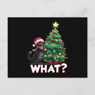 Lustige schwarze Katze Was Xmas Weihnachtsbaum Feiertagspostkarte