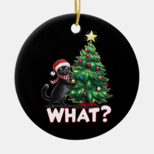 Lustige schwarze Katze Was Xmas Weihnachtsbaum Keramik Ornament