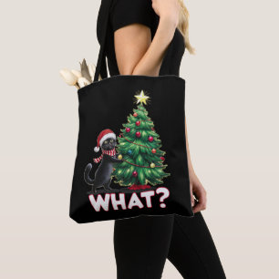 Lustige schwarze Katze Was Xmas Weihnachtsbaum Tasche