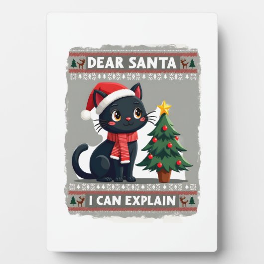 Lustige schwarze Katze Weihnachten Lieber Santa, i Fotoplatte (Vorderseite)