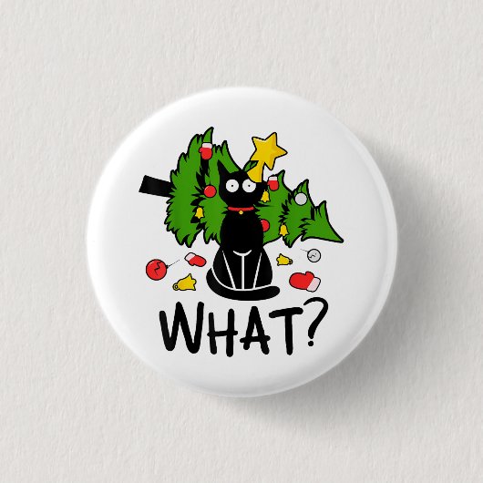 Lustige schwarze Katze Weihnachtsbaum Frohe Santa Button (Vorderseite)