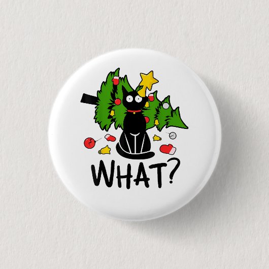 Lustige schwarze Katze Weihnachtsbaum Frohe Santa Button (Vorderseite)