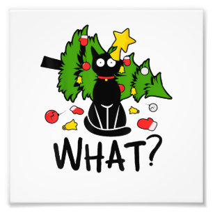Lustige schwarze Katze Weihnachtsbaum Frohe Santa  Fotodruck
