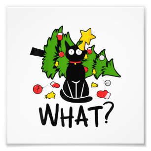 Lustige schwarze Katze Weihnachtsbaum Frohe Santa  Fotodruck