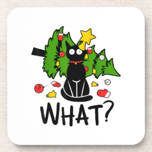 Lustige schwarze Katze Weihnachtsbaum Frohe Santa Getränkeuntersetzer