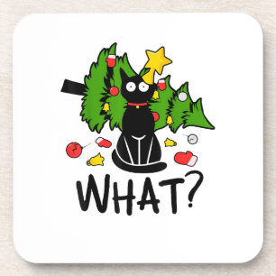 Lustige schwarze Katze Weihnachtsbaum Frohe Santa Getränkeuntersetzer
