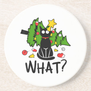 Lustige schwarze Katze Weihnachtsbaum Frohe Santa Getränkeuntersetzer
