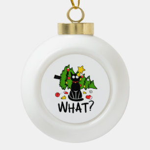 Lustige schwarze Katze Weihnachtsbaum Frohe Santa  Keramik Kugel-Ornament