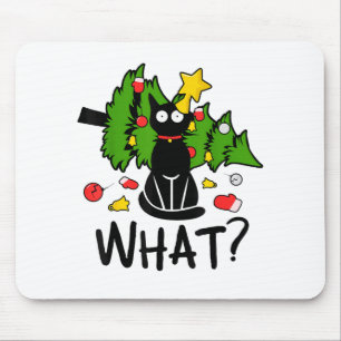 Lustige schwarze Katze Weihnachtsbaum Frohe Santa  Mousepad