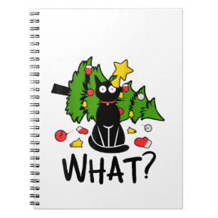 Lustige schwarze Katze Weihnachtsbaum Frohe Santa Notizblock