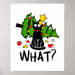 Lustige schwarze Katze Weihnachtsbaum Frohe Santa  Poster