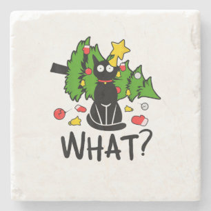 Lustige schwarze Katze Weihnachtsbaum Frohe Santa Steinuntersetzer