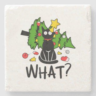 Lustige schwarze Katze Weihnachtsbaum Frohe Santa Steinuntersetzer