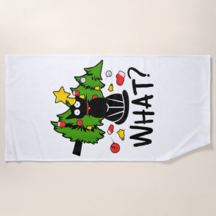 Lustige schwarze Katze Weihnachtsbaum Frohe Santa Strandtuch