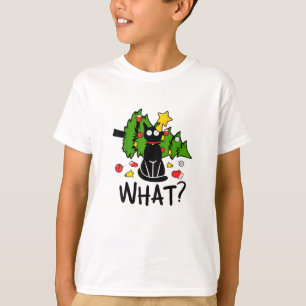 Lustige schwarze Katze Weihnachtsbaum Frohe Santa T-Shirt