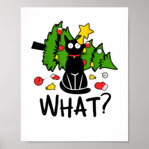 Lustige schwarze Katze Weihnachtsbaum Merry Santa Poster